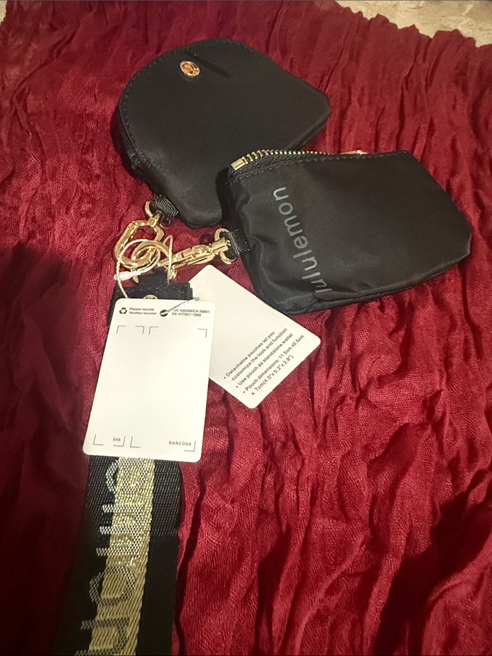 lululemon athletica black double pouch key & card holder with branded strap
